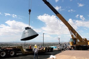 NASA boilerplate, BP-1207, was delivered to the New Mexico Museum of Space History Wednesday after it was restored and painted by Holloman Air Force Base airmen. (Tara Melton – Daily News)