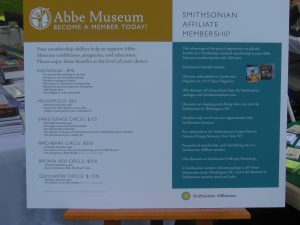 Abbe Museum membership sign on an easel in its gift shop