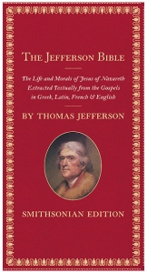 Image of a book with a red cover, the Jefferson Bible, Smithsonian edition