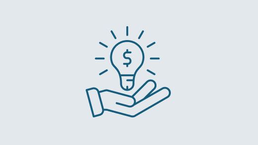 user interface element- blue outlined hand with a light bulb floating over it