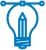 user interface element-- blue outline of a lightbulb with a pencil inside