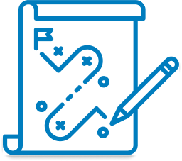 user interface element-- blue outline of a pencil writing on paper